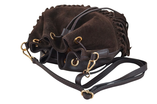 Torebka skórzana boho style - Brązowa ciemna 