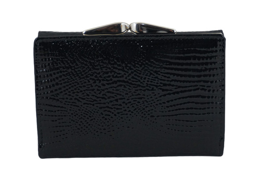 Czarny lakierowany portfel skórzany damski 