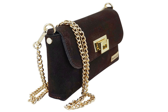 Zamszowa kopertówka na łańcuszku Barberinis - Brązowa ciemna 