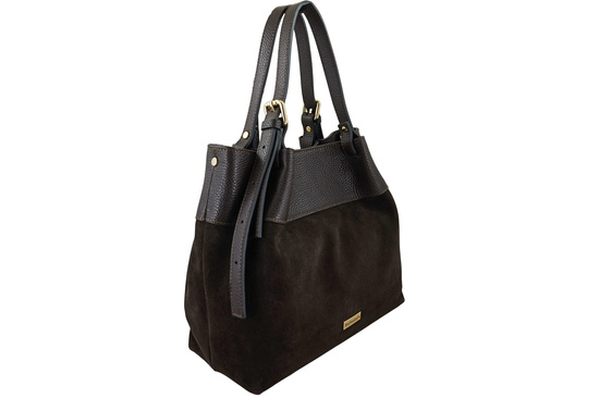 Elegancka torebka damska z naturalnego zamszu - Brązowa ciemna 