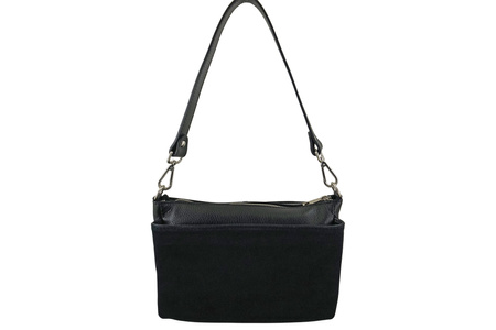 Pojemna torebka listonoszka ze skóry i zamszu - Czarna