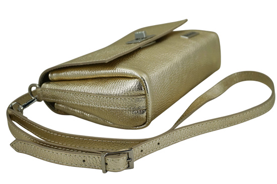 Skórzana torebka damska metalizowana - Złota 