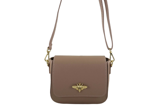 Modna torebka skórzana ze złotym łańcuszkiem - Różowa pudrowa 