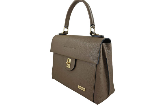 Skórzana torebka kuferek do ręki - Beżowa ciemna 