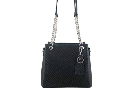 Torebka skórzana ze wzorem geometrycznym - Czarna