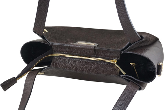 Klasyczna torebka skórzana z zamszem - Brązowa ciemna 