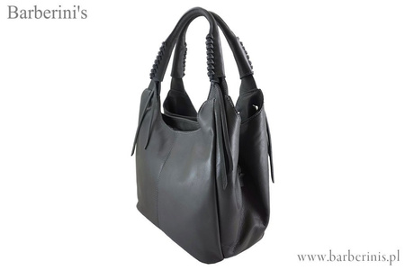 Worek skórzany damski z ozdobnymi uchwytami - Granatowy