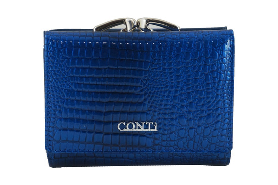 Mały portfel damski lakierowany - CROCO - Granatowy