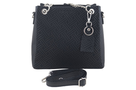 Torebka skórzana ze wzorem geometrycznym - Czarna