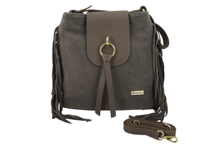 Skórzana torebka boho z frędzlami - Beżowa ciemna 