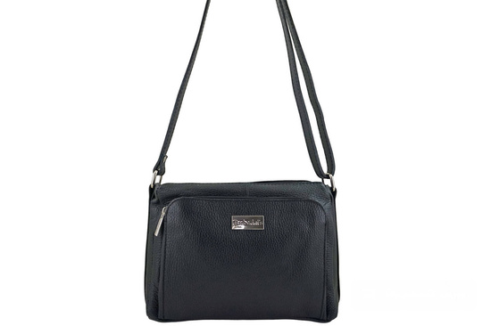 Listonoszka skórzana z kieszeniami - Czarna