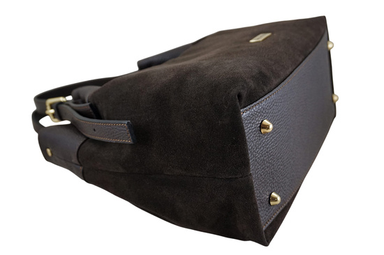 Elegancka torebka damska z naturalnego zamszu - Brązowa ciemna 