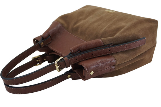 Elegancka torebka damska z naturalnego zamszu - Brązowa 