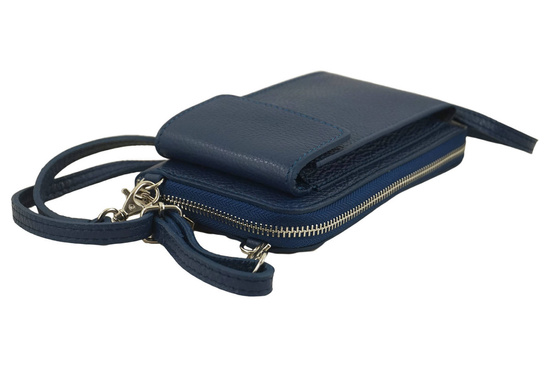 Portfel / etui na telefon ze skóry naturalnej - Granatowy