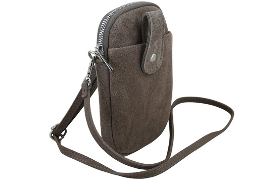 Etui na telefon ze skóry zamszowej - Beżowe ciemne 