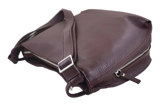 Duża torba damska skórzana na ramię - Bordowa 