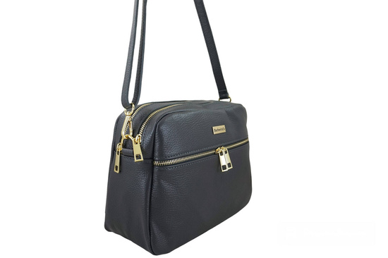 Pojemna torebka skórzana dwukomorowa - Szara ciemna 