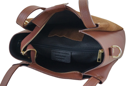 Klasyczna torebka skórzana z zamszem - Brązowa 