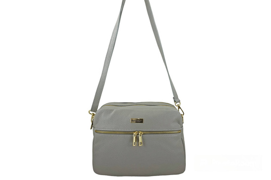 Pojemna torebka skórzana dwukomorowa - Szara jasna 