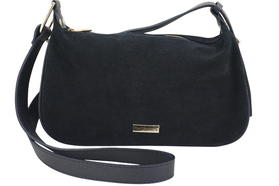 Elegancka torebka zamszowa na ramię - Czarna 