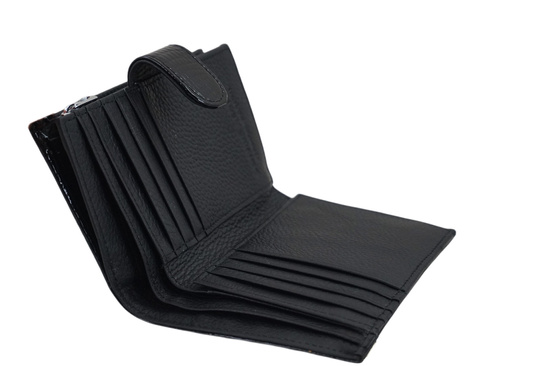 Portfel skórzany damski lakierowany na zatrzask - Czarny