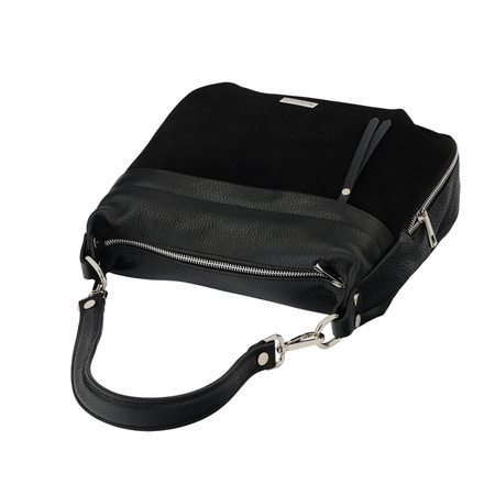 Skórzana torebka z zamszowym akcentem - Czarna 