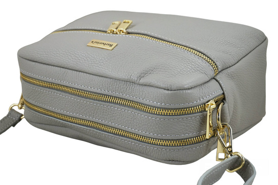 Pojemna torebka skórzana dwukomorowa - Szara jasna 