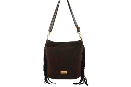 Zamszowa torebka boho z frędzlami - Brązowa ciemna