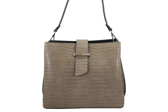 Torebka skórzana na ramię - CROCO - Beżowy