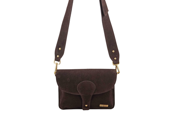 Zamszowa listonoszka na szerokim pasku - Brązowa ciemna 