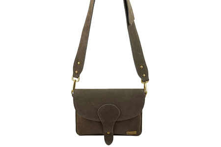 Zamszowa listonoszka na szerokim pasku - Beżowa ciemna 