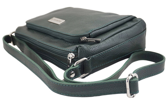 Listonoszka skórzana z kieszeniami - Zielona ciemna