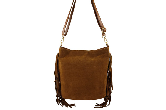 Zamszowa torebka boho z frędzlami - Brązowa jasna