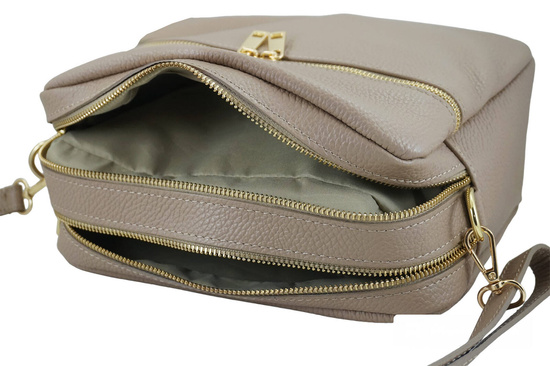 Pojemna torebka skórzana dwukomorowa - Beżowa 