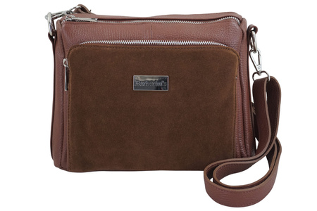 Codzienna torebka ze skóry naturalnej z zamszem - Brązowa 