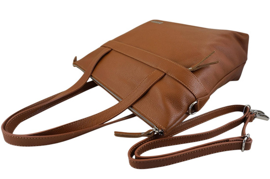 Torebka skórzana shopper na ramię - Brązowa jasna