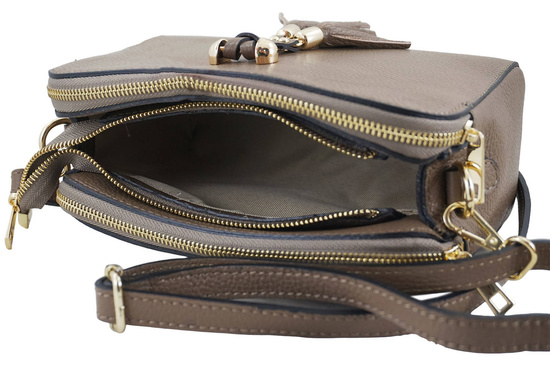 Listonoszka skórzana z kieszeniami - Beżowa ciemna 