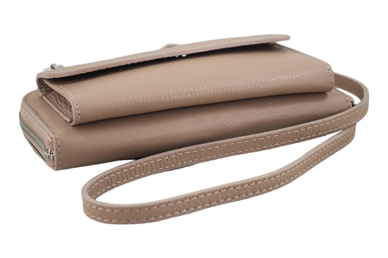 Portfel z etui na telefon ze skóry licowej - Różowy pudrowy