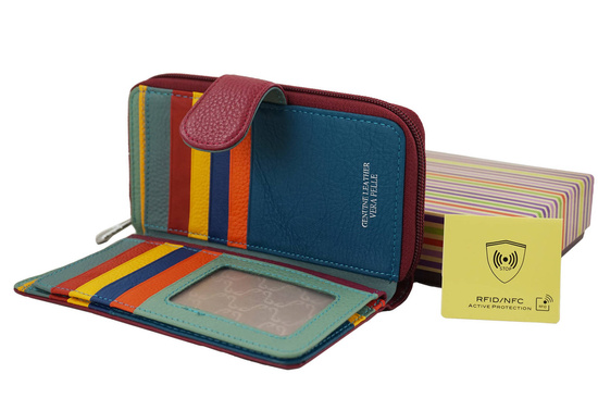 Kolorowy portfel skórzany damski - Fuksja