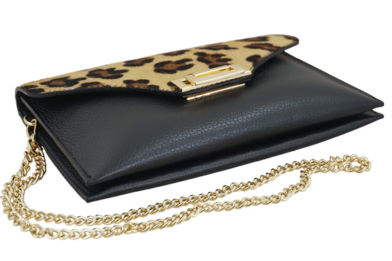 Kopertówka damska z motywem panterki - Czarna