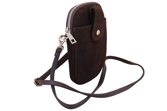 Etui na telefon ze skóry zamszowej - Brązowe ciemne 