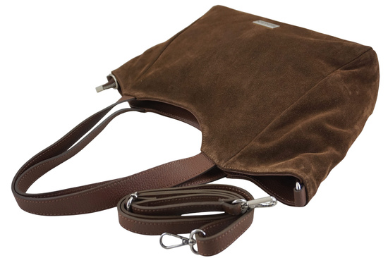 Torebka damska zamszowa typu worek - Brązowa 