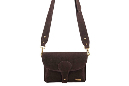 Zamszowa listonoszka na szerokim pasku - Brązowa ciemna