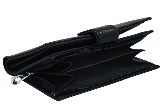 Portfel skórzany damski lakierowany na zatrzask - Czarny