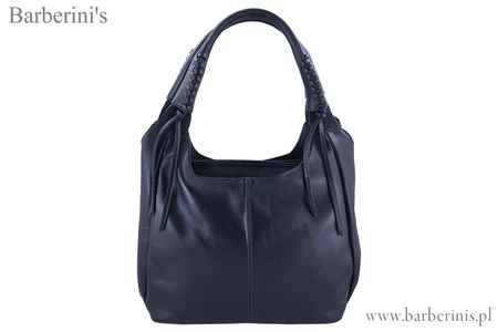 Worek skórzany damski z ozdobnymi uchwytami - Granatowy