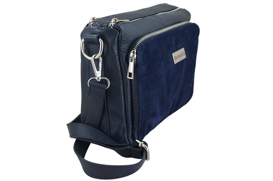 Codzienna torebka ze skóry naturalnej z zamszem - Granatowa 