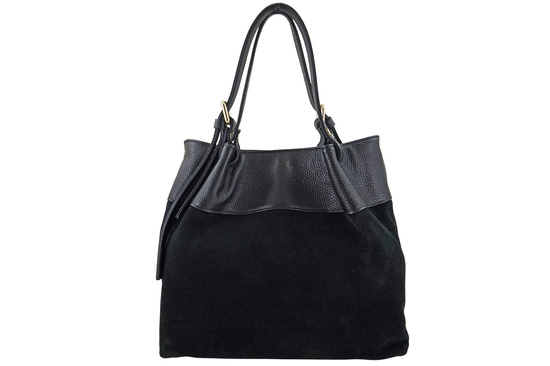 Elegancka torebka damska z naturalnego zamszu - Czarna 