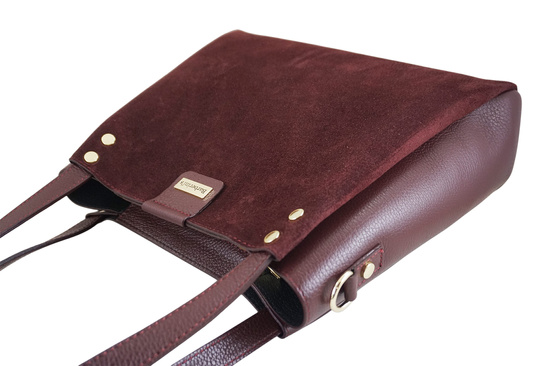 Klasyczna torebka skórzana z zamszem - Bordowa 