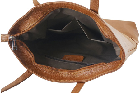 Worki skórzane klasyczne A4 z kieszenią - Brązowy jasny