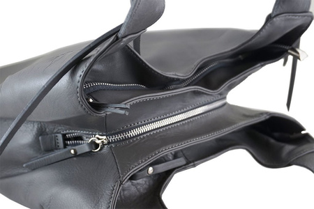 Worek skórzany damski z ozdobnymi uchwytami - Granatowy